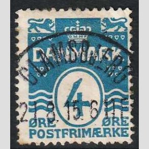 FRIM�RKER DANMARK | 1913-14 - AFA 80 - B�lgelinie 4 �re bl� - Lux Stemplet Glamsbjerg