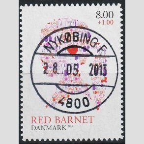 FRIMRKER DANMARK | 2013 - AFA 1747a - Red Barnet - 8,00 + 1,00 Kr. - Pragt Stemplet Nykbing F