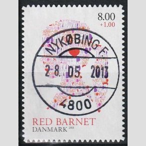 FRIMRKER DANMARK | 2013 - AFA 1747a - Red Barnet - 8,00 + 1,00 Kr. - Pragt Stemplet Nykbing F