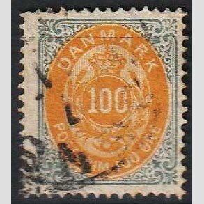 FRIM�RKER DANMARK | 1875 - AFA 31 - 100 �re gr�/gul - Stemplet