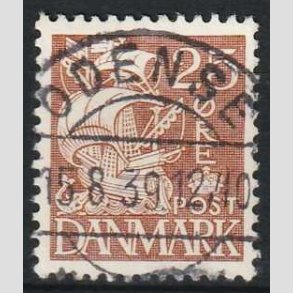 FRIM�RKER DANMARK | 1934 - AFA 214 - Karavel 25 �re brun Type I - Lux Stemplet Odense