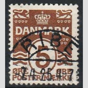 FRIM�RKER DANMARK | 1921-22 - AFA 122 - B�lgelinie 5 �re brun - Pragt Stemplet Ribe