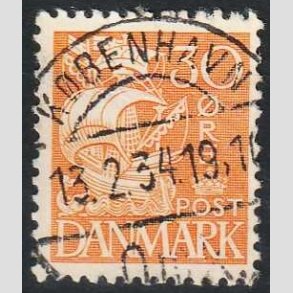 FRIM�RKER DANMARK | 1933 - AFA 206 - Karavel 30 �re orangegul Type I - Lux Stemplet