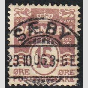 FRIM�RKER DANMARK | 1905-06 - AFA 46 - B�lgelinie 15 �re brunlilla - Lux Stemplet S�by