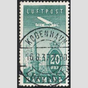 FRIM�RKER DANMARK | 1934 - AFA 218 - Ny Luftpost 20 �re bl�gr�n - Lux Stemplet