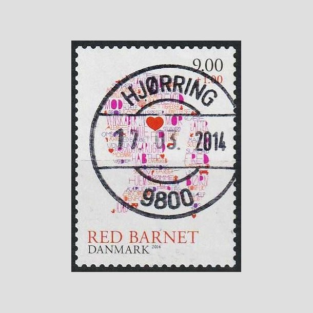 FRIMRKER DANMARK | 2013 - AFA 1768 - Red barnet - 9,00 + 1 Kr. - Pragt Stemplet Hjrring