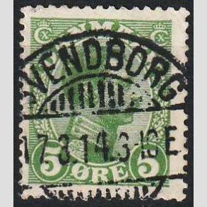 FRIMRKER DANMARK | 1913 - AFA 68 - Chr. X 5 re grn - Lux Stemplet Svendborg