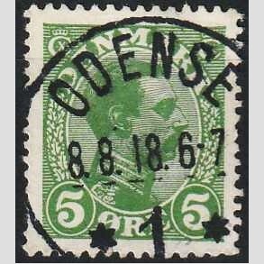 FRIMRKER DANMARK | 1913 - AFA 68 - Chr. X 5 re grn - Lux Stemplet Odense