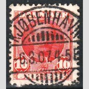 FRIM�RKER DANMARK | 1907 - AFA 55 - Frederik VIII 10 �re r�d - Lux Stemplet 