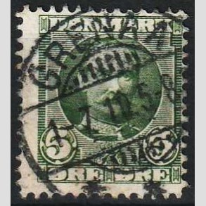FRIM�RKER DANMARK | 1907 - AFA 54 - Frederik VIII 5 �re gr�n - Lux Stemplet Grenaa
