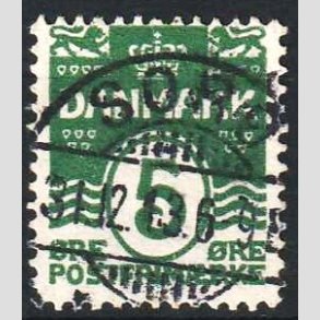 FRIM�RKER DANMARK | 1912 - AFA 64 - B�lgelinie 5 �re m�rkgr�n - Lux Stemplet Sor�