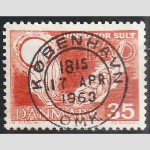 FRIM�RKER DANMARK | 1963 - AFA 412 - FAO anti-hunger - 35 �re brunr�d - Pragt Stemplet
