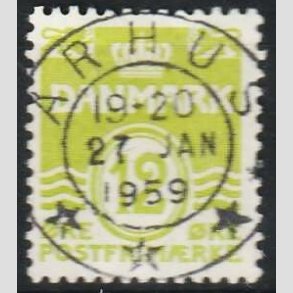 FRIM�RKER DANMARK | 1952-53 - AFA 335 - B�lgelinie 12 �re lysgr�n - Lux Stemplet �rhus