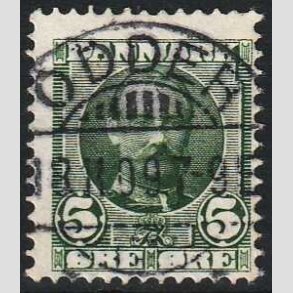 FRIM�RKER DANMARK | 1907 - AFA 54 - Frederik VIII 5 �re gr�n - Lux Stemplet Odder