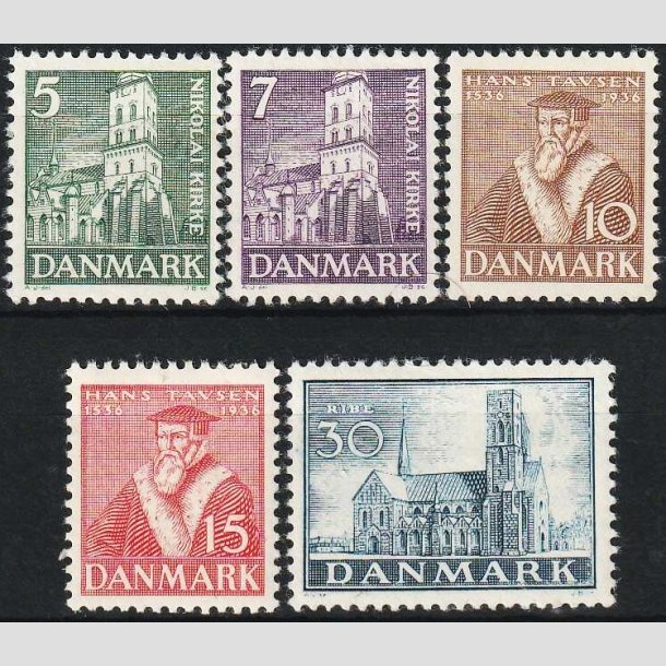 FRIMRKER DANMARK | 1936 -  AFA 229-233 - Reformationen i komplet st - Ubrugt