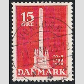 FRIM�RKER DANMARK | 1938 - AFA 244 - Stavnsb�ndet 15 �re r�d - Lux Stemplet Vonsb�k