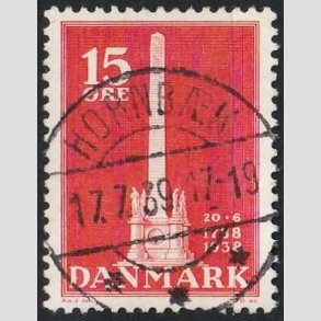 FRIM�RKER DANMARK | 1938 - AFA 244 - Stavnsb�ndet 15 �re r�d - Lux Stemplet Hornb�k