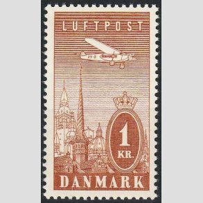 FRIMRKER DANMARK | 1934 - AFA 220 - Ny Luftpost 1 Kr. brun - Postfrisk