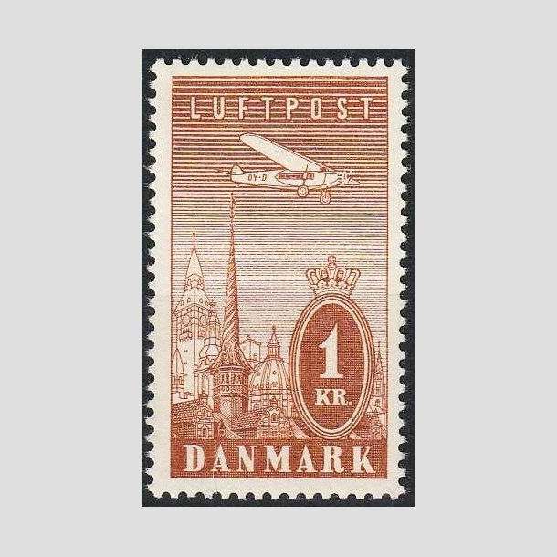 FRIMRKER DANMARK | 1934 - AFA 220 - Ny Luftpost 1 Kr. brun - Postfrisk