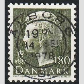 FRIMRKER DANMARK | 1977 - AFA 647 - Dronning Margrethe - 180 re sortgrn - Pragt Stemplet