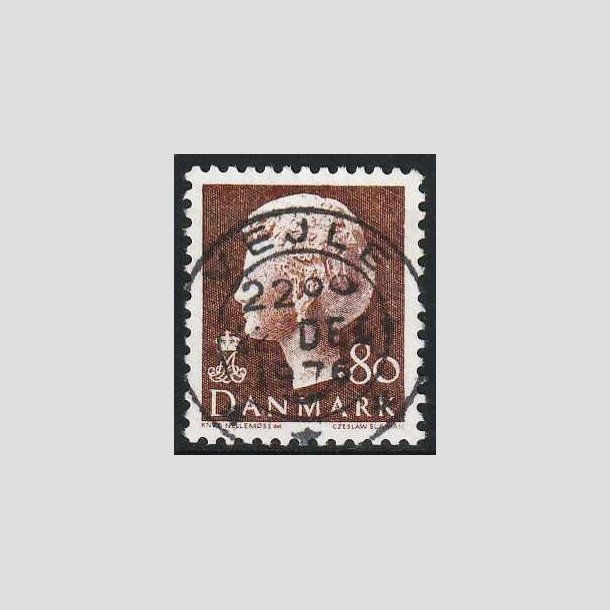 FRIMRKER DANMARK | 1976 - AFA 618 - Dronning Margrethe - 80 re brun - Pragt Stemplet 