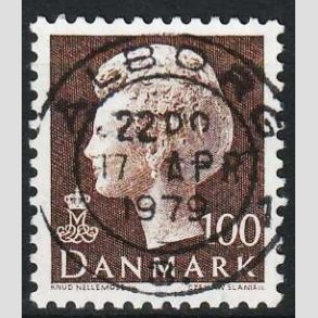 FRIMRKER DANMARK | 1977 - AFA 645 - Dronning Margrethe - 100 re brun - Pragt Stemplet