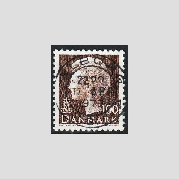 FRIMRKER DANMARK | 1977 - AFA 645 - Dronning Margrethe - 100 re brun - Pragt Stemplet