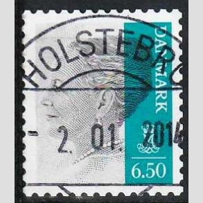 FRIMRKER DANMARK | 2010 - AFA 1607E - Dronning Margrethe II - 6,50 Kr. gr/blgrn - Pragt Stemplet