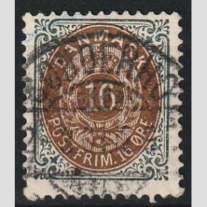 FRIM�RKER DANMARK | 1895 - AFA 27B - 1K - 16 �re gr�/brun - Lux Stemplet S�nderho