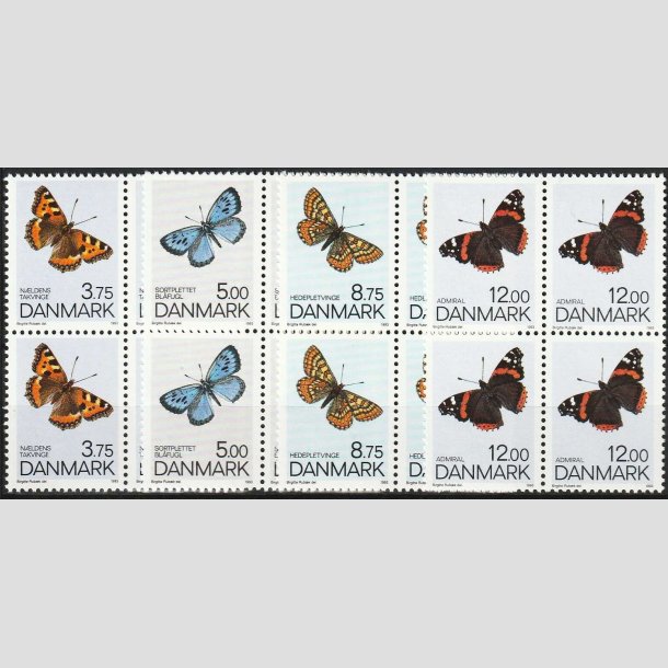 FRIMRKER DANMARK | 1993 - AFA 1037-40 - Sommerfugle - 3,75-12,00 kr. i 4-blokke - Postfrisk