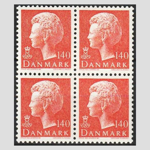 FRIMRKER DANMARK | 1980 - AFA 698 - Dronning Margrethe - 140 re orange i 4-blok - Postfrisk