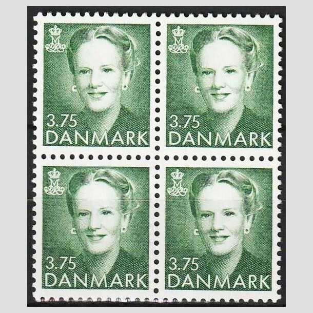 FRIMRKER DANMARK | 1991 - AFA 982 - Dronning Margrethe - 3,75 Kr. grn i 4-blok - Postfrisk