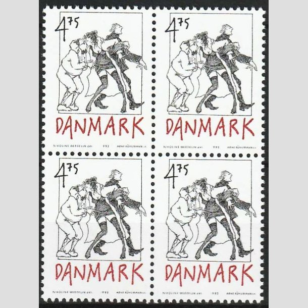 FRIMRKER DANMARK | 1992 - AFA 1030 - Danske tegneseriefigurer - 4,75 Kr. i 4-blok - Postfrisk