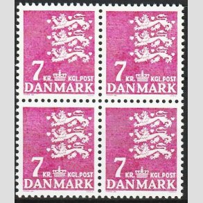 FRIMRKER DANMARK | 1978 - AFA 655 - Rigsvben 7 Kr. rdlilla i 4-blok - Postfrisk