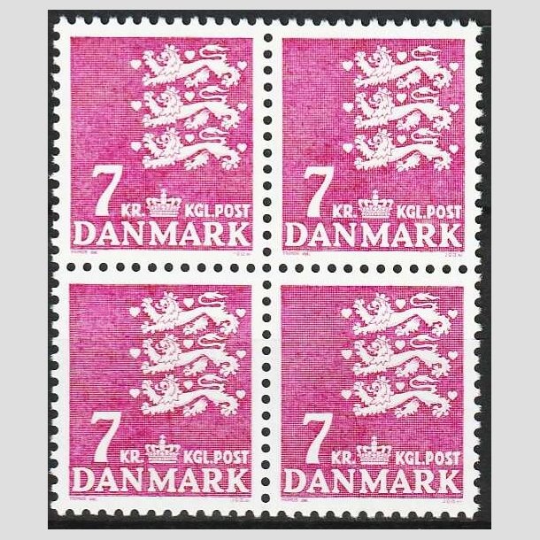 FRIMRKER DANMARK | 1978 - AFA 655 - Rigsvben 7 Kr. rdlilla i 4-blok - Postfrisk