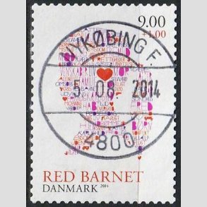 FRIMRKER DANMARK | 2013 - AFA 1768 - Red barnet - 9,00 + 1 Kr. flerfarvet - Pragt Stemplet