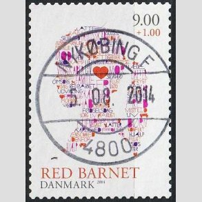 FRIMRKER DANMARK | 2013 - AFA 1768 - Red barnet - 9,00 + 1 Kr. flerfarvet - Pragt Stemplet