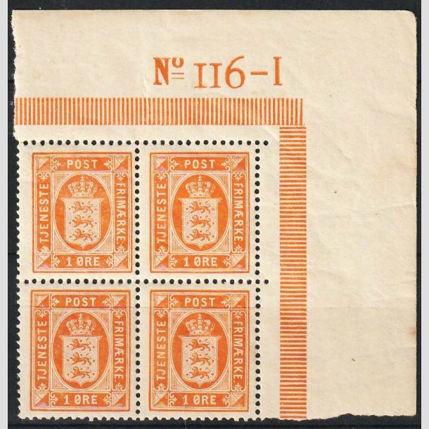 FRIMRKER DANMARK | 1914-20 - AFA 11 - 1 re orange i 4-blok med marginal - Postfrisk