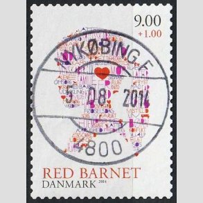 FRIMRKER DANMARK | 2013 - AFA 1768 - Red barnet - 9,00 + 1 Kr. flerfarvet - Pragt Stemplet