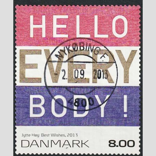 FRIMRKER DANMARK | 2013 - AFA 1755 - Frimrkekunst - Best wishes - 8,00 Kr. - Pragt Stemplet