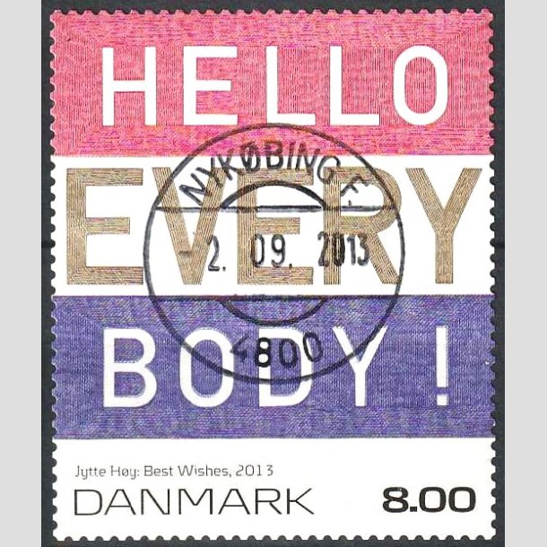 FRIMRKER DANMARK | 2013 - AFA 1755 - Frimrkekunst - Best wishes - 8,00 Kr. - Pragt Stemplet