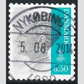 FRIMRKER DANMARK | 2010 - AFA 1607E - Dronning Margrethe II - 6,50 Kr. gr/blgrn - Pragt Stemplet