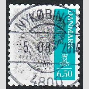 FRIMRKER DANMARK | 2010 - AFA 1607E - Dronning Margrethe II - 6,50 Kr. gr/blgrn - Pragt Stemplet