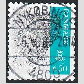 FRIMRKER DANMARK | 2010 - AFA 1607E - Dronning Margrethe II - 6,50 Kr. gr/blgrn - Pragt Stemplet