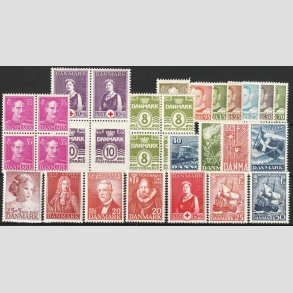 FRIM�RKER DANMARK | Postfriske v�rdier - Lot incl. AFA 279a i 4-blok - Postfrisk