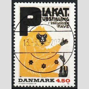 FRIMRKER DANMARK | 1991 - AFA 1000 - Dansk Plakatkunst - 4,50 Kr. - Pragt Stemplet Silkeborg