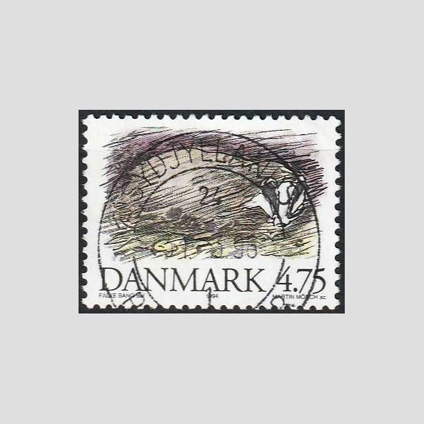 FRIMRKER DANMARK | 1994 - AFA 1077 - Truede danske dyr - 4,75 Kr. Grvling - Pragt Stemplet 