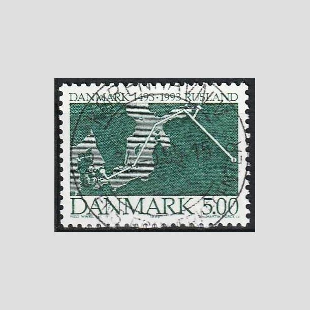 FRIMRKER DANMARK | 1993 - AFA 1049 - Traktat Danmark-Rusland - 5,00 Kr. grn - Lux Stemplet