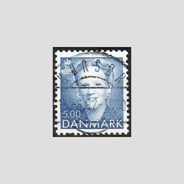 FRIMRKER DANMARK | 1992 - AFA 1019 - Dronning Margrethe - 5,00 Kr. bl - Pragt Stemplet