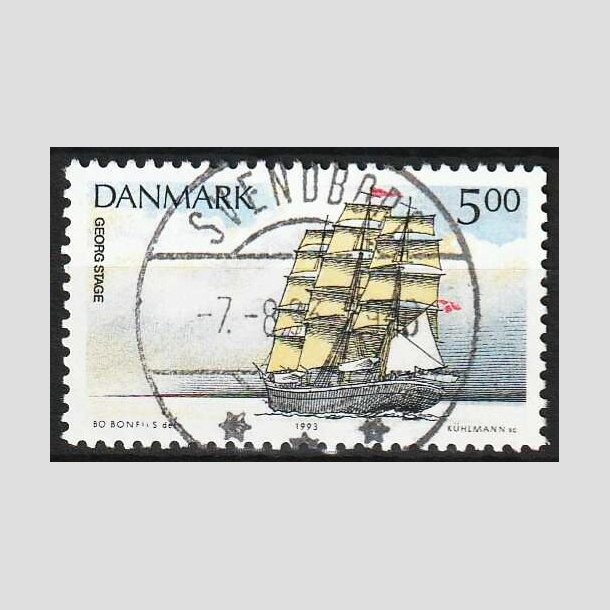 FRIMRKER DANMARK | 1993 - AFA 1047 - Sejlskibe - 5,00 Kr. flerfarvet - Lux Stemplet Svendborg